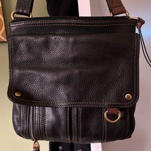 Fossil Leather Black with brown accents large Crossbody Bag